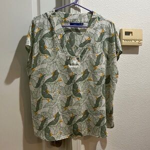 Apt. 9 Leaf Print Blouse with Green and Yellow size XXL